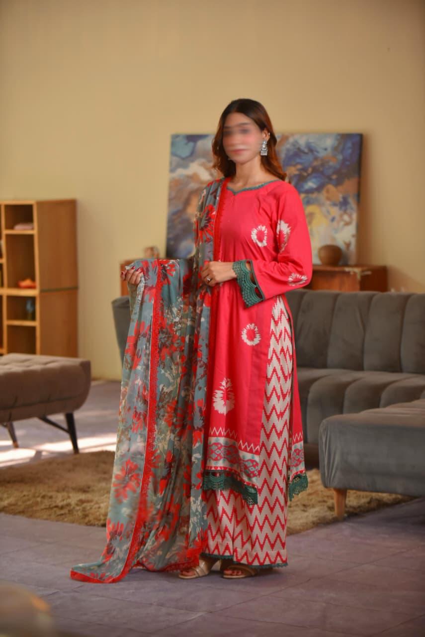 Husan Unstitched (Red 3pc)