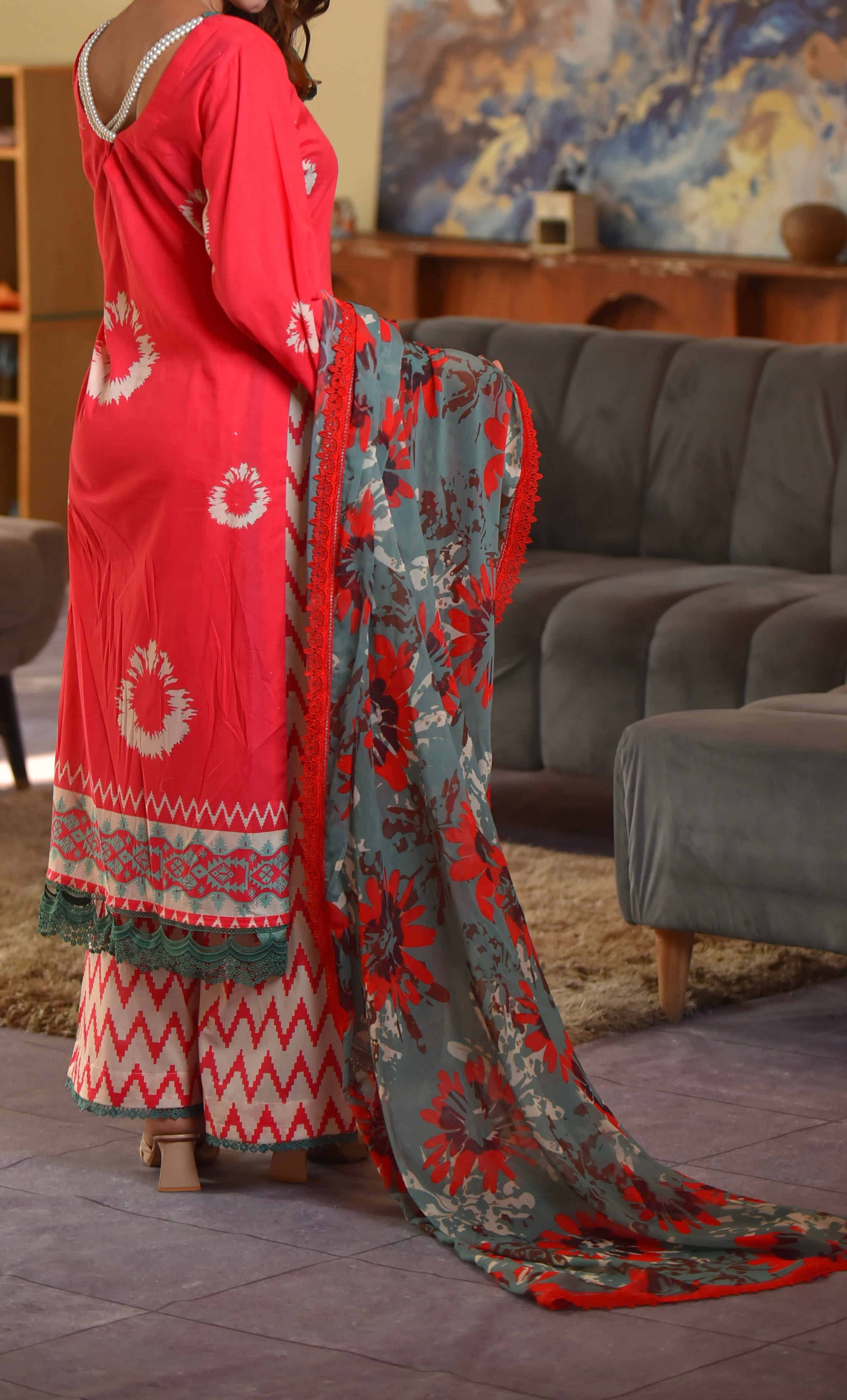 Husan Unstitched (Red 3pc)