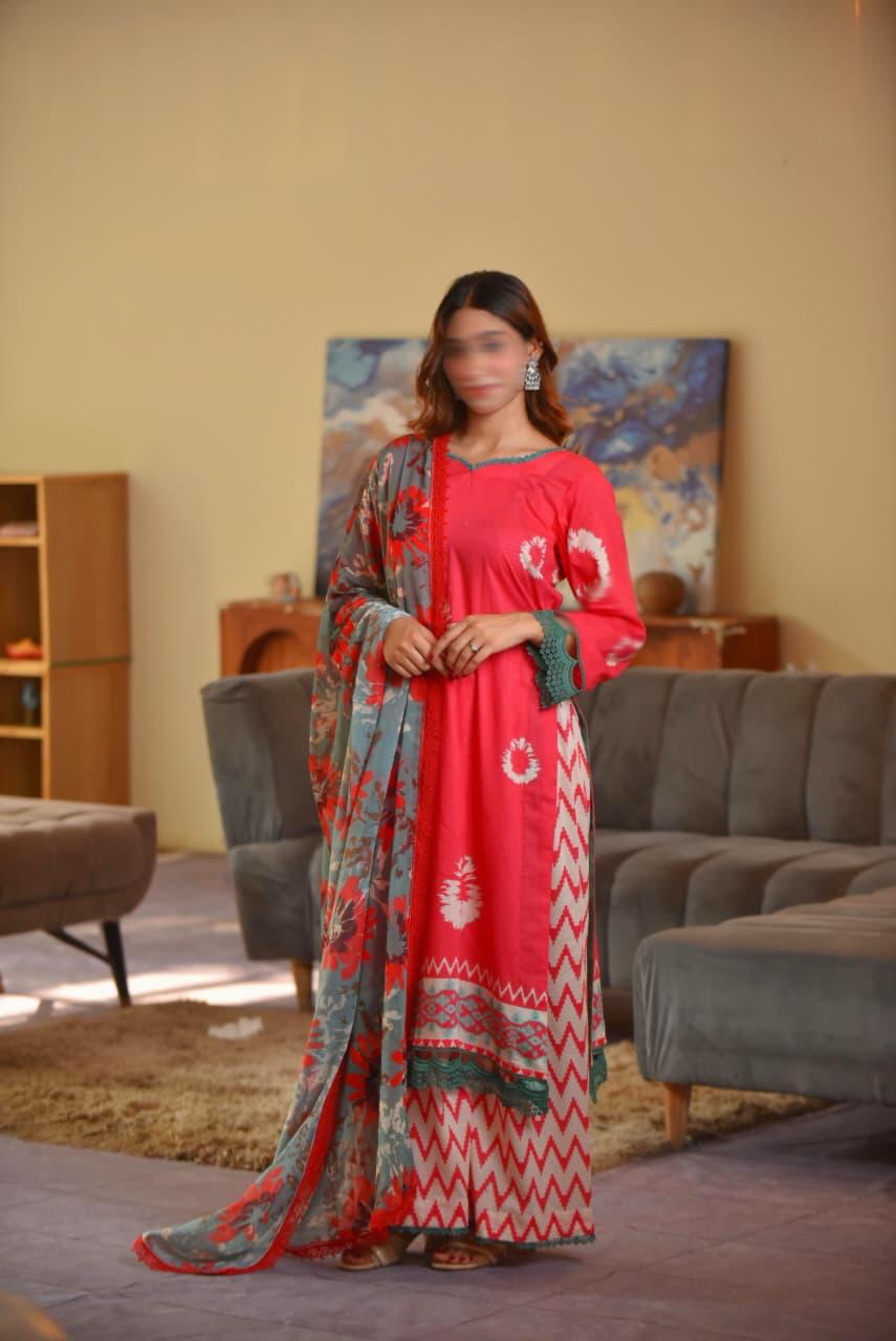 Husan Unstitched (Red 3pc)