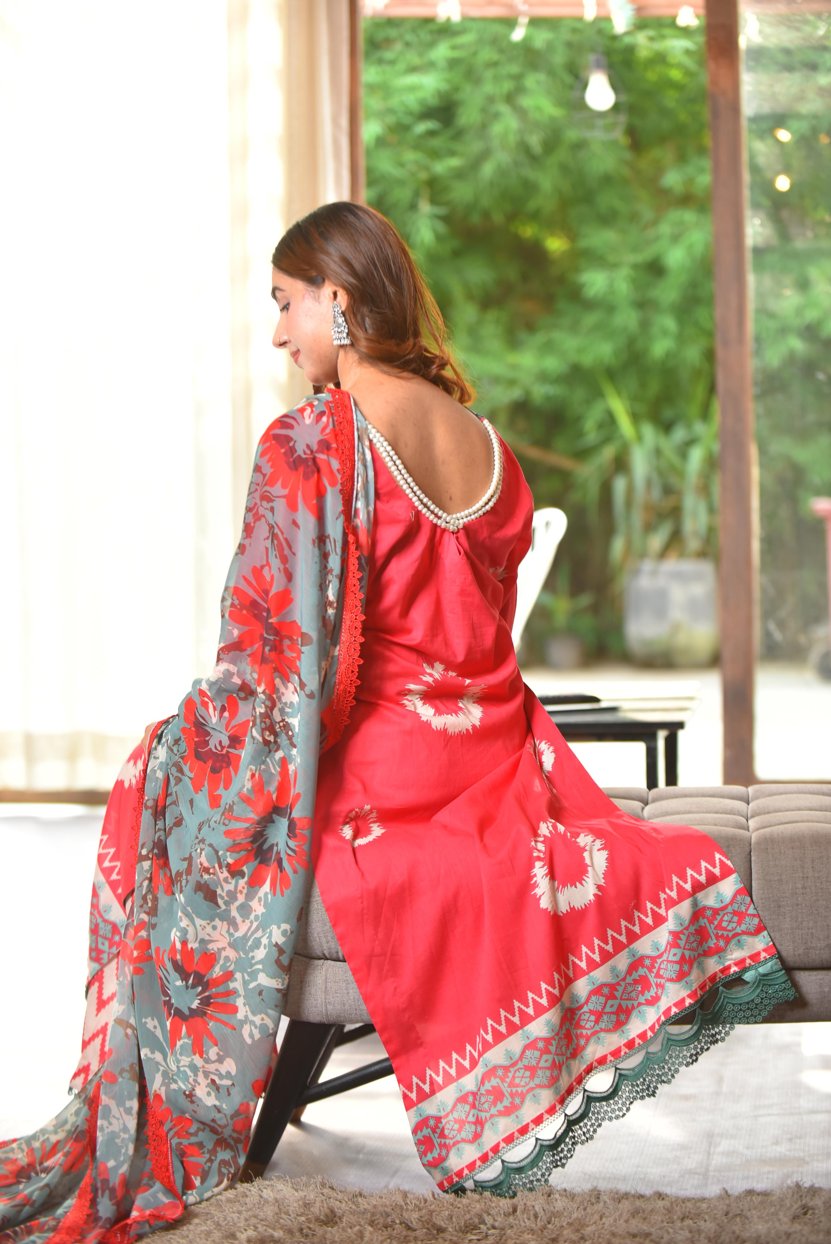 Husan Unstitched (Red 3pc)