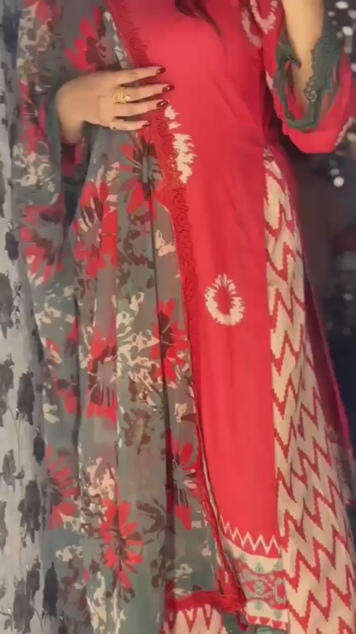 Husan Unstitched (Red 3pc)