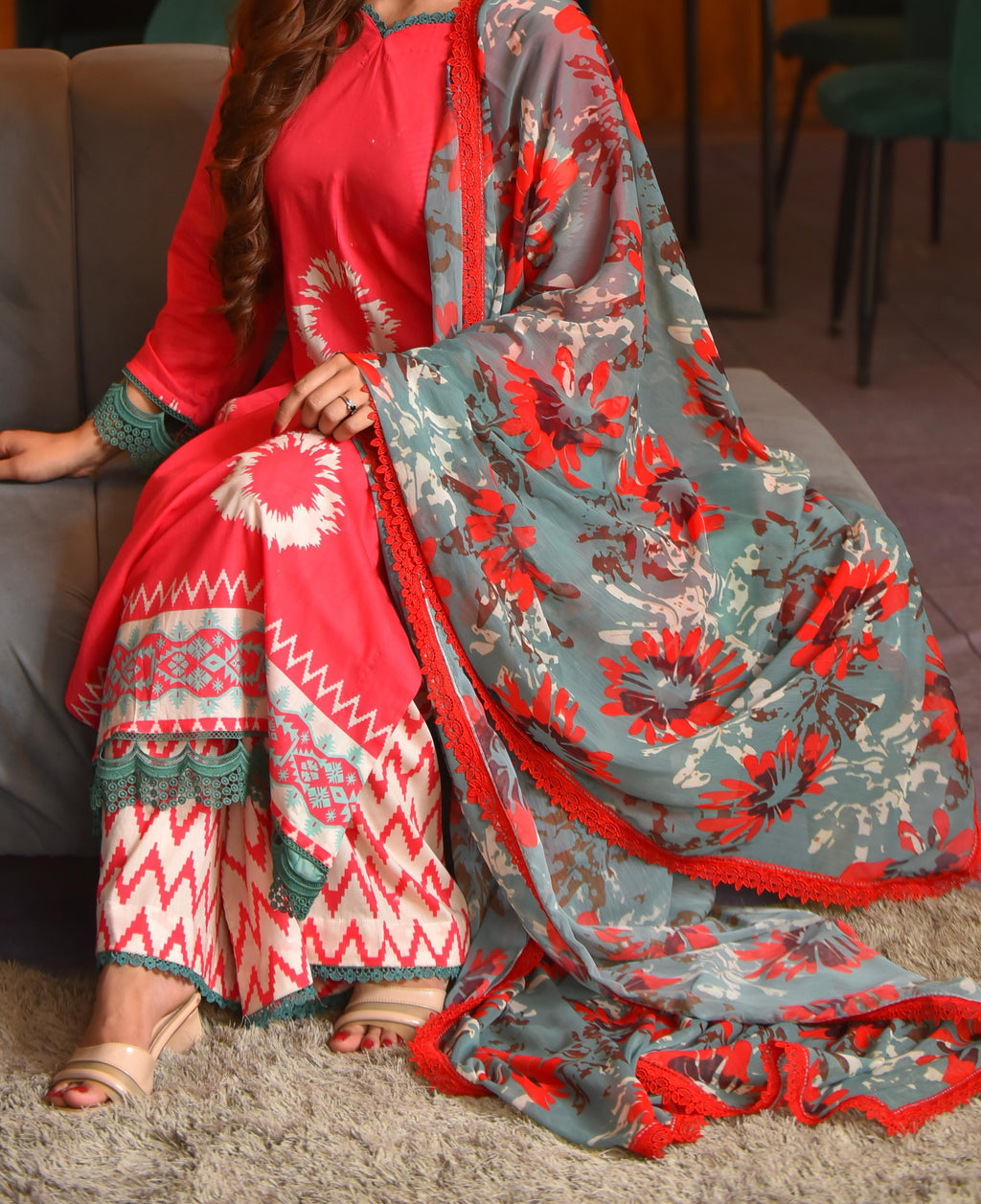 Husan Unstitched (Red 3pc)